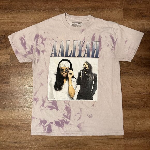 Aaliyah Short Sleeve Medium Purple Tie Dye Cotton Graphic R&B Music T Shirt - Picture 1 of 6